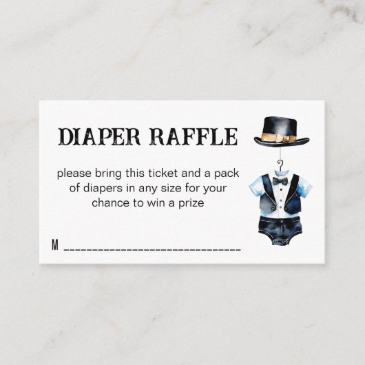 小さな男の赤ちゃんシャワー黒タキシードおむつラッフル エンクロージャーカード (正面)