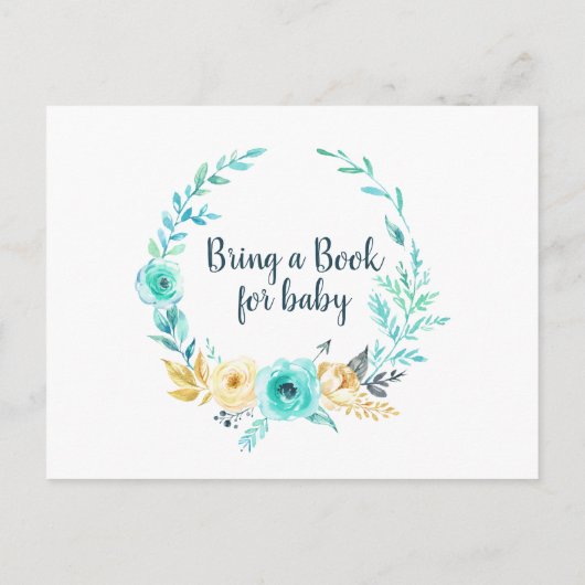 小さな男の赤ん坊のシャワーがブックカードを持ってくる インビテーションポストカード (裏面)