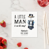 小さな男の赤ん坊シャワー黒タキシードモノグラムの スタンダードカクテルナプキン (インサイチュ)