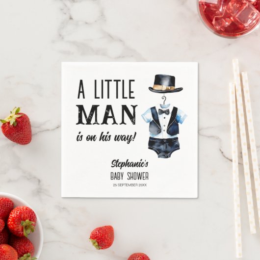 小さな男の赤ん坊シャワー黒タキシードモノグラムの スタンダードカクテルナプキン (インサイチュ)