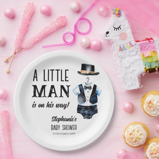 小さな男の赤ん坊シャワー黒タキシードモノグラムの ペーパープレート (パーティー)