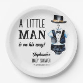 小さな男の赤ん坊シャワー黒タキシードモノグラムの ペーパープレート (正面)