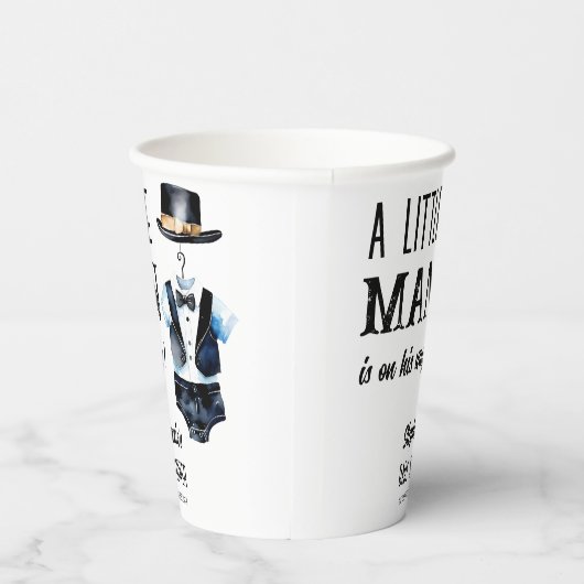 小さな男の赤ん坊シャワー黒タキシードモノグラムの 紙コップ (右)