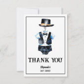 小さな男の黒タキシード帽子の赤ちゃんシャワー サンキューカード (正面)