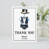 小さな男の黒タキシード帽子の赤ちゃんシャワー サンキューカード (スタンド正面)