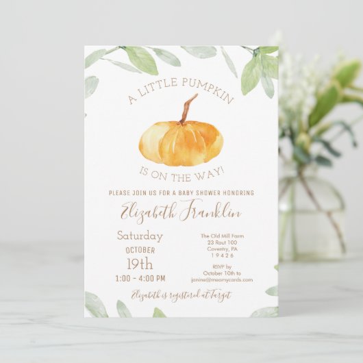 小さな男女兼用かぼちゃの赤ちゃんシャワー 招待状 (スタンド正面)