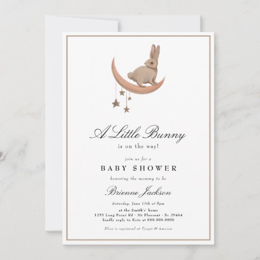 小さな男女兼用バニームーンスターズ赤ちゃんシャワー 招待状 (正面)