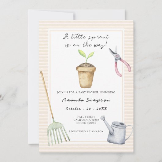 小さな男女兼用芽の赤ちゃんシャワー 招待状 (正面)