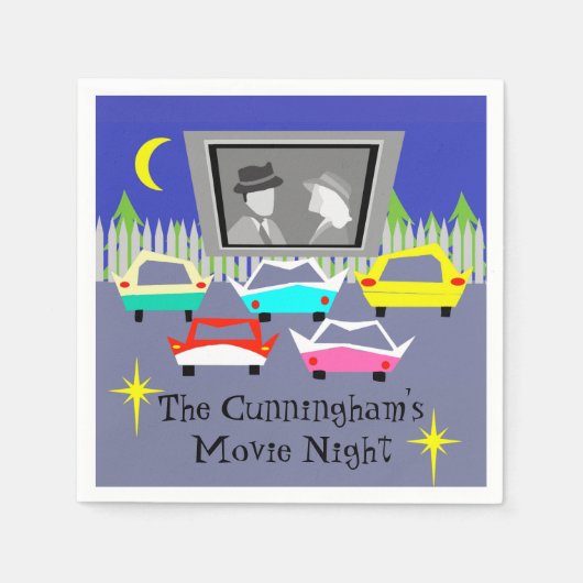 小さな町のドライブインムービーペーパーナプキン スタンダードカクテルナプキン (正面)