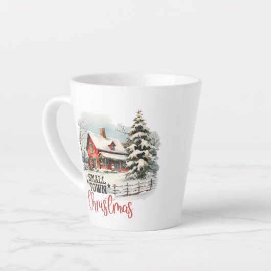 小さな町の農場のヴィンテージの居心地の良いクリスマスシーン カフェラテマグ (左アングル)