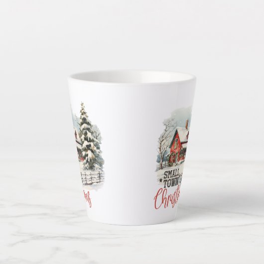 小さな町の農場のヴィンテージの居心地の良いクリスマスシーン カフェラテマグ (正面)