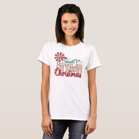 小さな町クリスマスウィンドミルクリスマス女性 Tシャツ (正面フル)