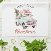 小さな町クリスマスピンクのトラッククリスマス キッチンタオル (折り畳み)