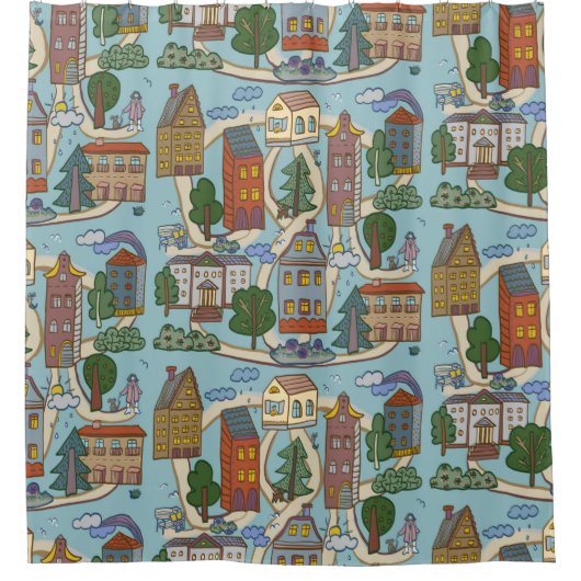 小さな町家のパターン  シャワーカーテン (正面)