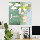 小さな白いクマの風船の少年　ナチュラル ポスター (ホームオフィス)