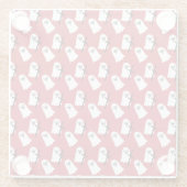 小さな白いハロウィーンの幽霊の列を持つ赤 ガラスコースター (裏面)