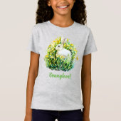 小さな白いバニーと花Tシャツ Tシャツ (正面)