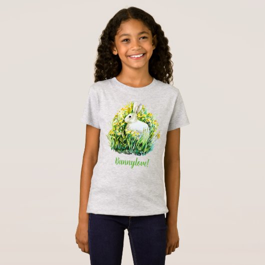 小さな白いバニーと花Tシャツ Tシャツ (正面フル)