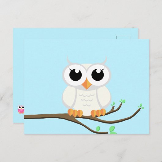小さな白いフクロウ – 空白の ポストカード (正面/裏面)