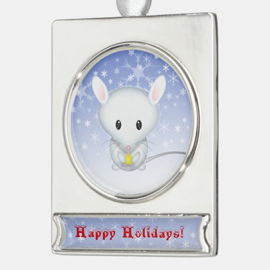 小さな白いマウスクリスマスオーナメント シルバープレートバナーオーナメント (左)