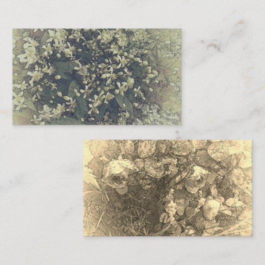 小さな白いヴィンテージの花 名刺 (正面/裏面)