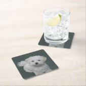 小さな白い犬のペットポートレート スクエアペーパーコースター (インサイチュ)