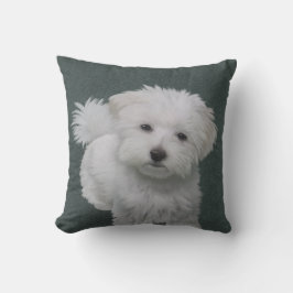 小さな白い犬のペット肖像画 クッション