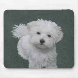 小さな白い犬のペット肖像画 マウスパッド