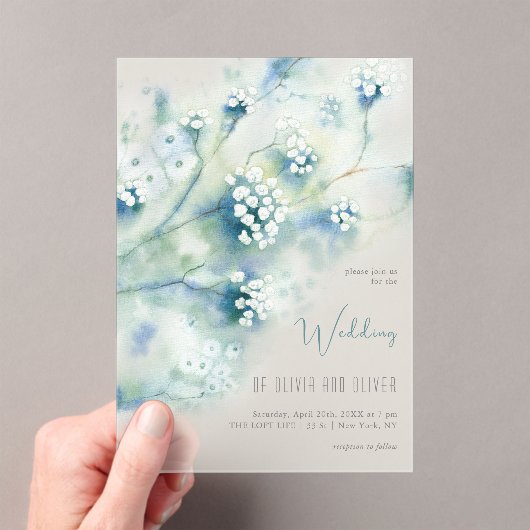 小さな白い結婚花 アクリル招待状 (インサイチュ (ポータブル))