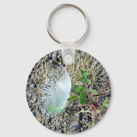 小さな白い羽1キーチェーン キーホルダー (正面)