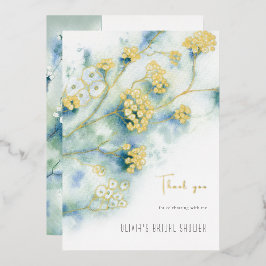 小さな白い花のブライダルシャワーサンキューカード 箔招待状