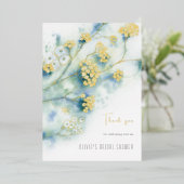 小さな白い花のブライダルシャワーサンキューカード 箔招待状 (立ち正面)