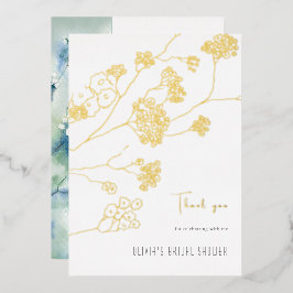 小さな白い花のブライダルシャワーサンキューカード 箔招待状