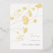 小さな白い花のブライダルシャワーサンキューカード 箔招待状 (正面)