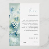 小さな白い花のブライダルシャワーサンキューカード 箔招待状 (裏面)