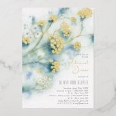 小さな白い花のリハーサルディナー 箔招待状 (正面)