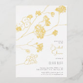 小さな白い花ブライダルシャワー 箔招待状 (正面)