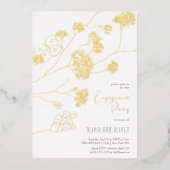 小さな白い花婚約パーティ 箔招待状 (正面)