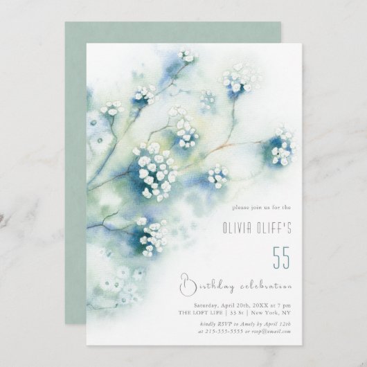 小さな白い花誕生日任意の年齢 招待状 (正面/裏面)