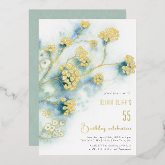 小さな白い花誕生日任意の年齢 箔招待状