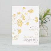 小さな白い花誕生日任意の年齢 箔招待状 (立ち正面)
