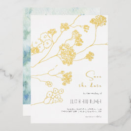 小さな白い花 Save The Date 箔招待状