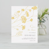 小さな白い花 Save The Date 箔招待状 (立ち正面)