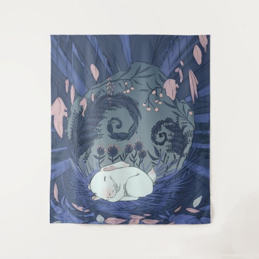小さな白うさぎの睡眠 タペストリー (正面)