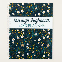 小さな白、ティール（緑がかった色）、ゴールデンロッドの花 プランナー手帳