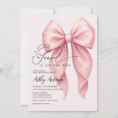 小さな真珠がピンクの弓の赤ちゃんシャワーの途中にある 招待状 (正面)