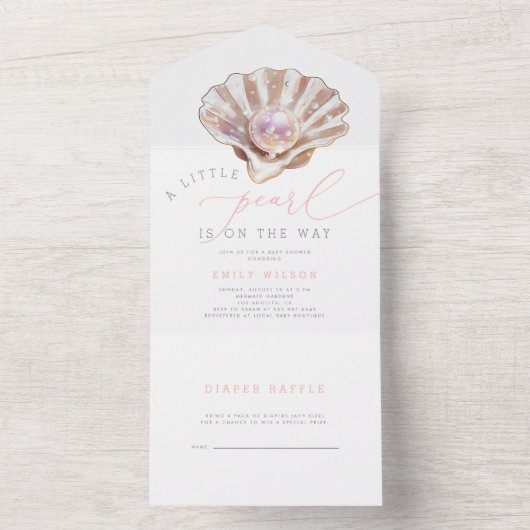 小さな真珠が赤ん坊シャワーの途中にある オールインワン招待状 (内側)