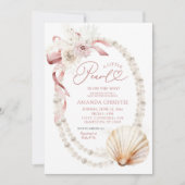 小さな真珠が赤ん坊シャワーの途中にある 招待状 (正面)