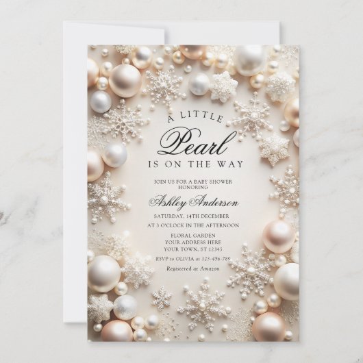 小さな真珠の中性の赤ちゃんシャワー 招待状 (正面)