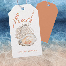 小さな真珠の水の色の貝殻の赤ちゃんシャワー ギフトタグ